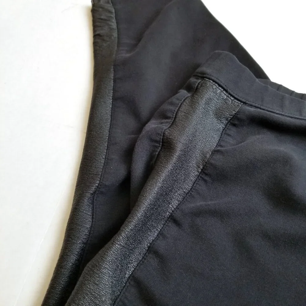 DKNY Jeans Black Pull On Pants 2X Faux Leather Trim Stretch Cotton Blend
